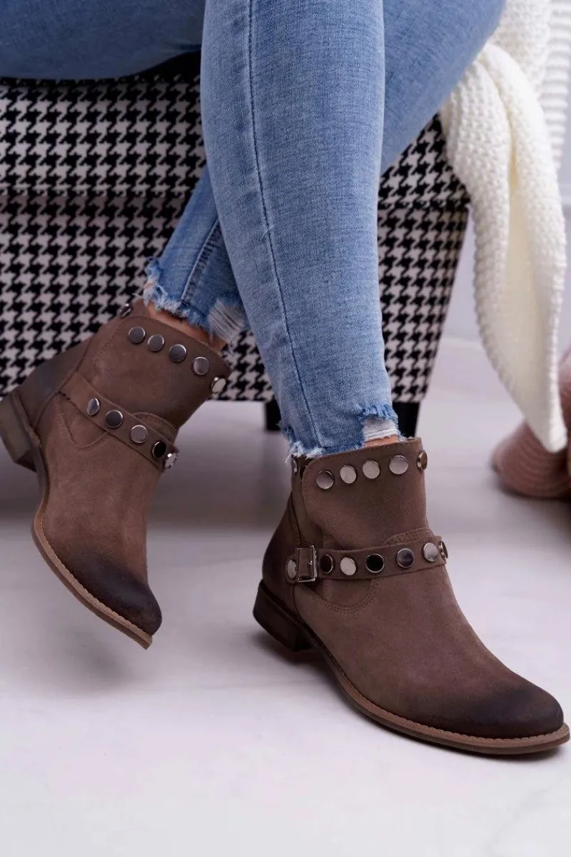 Best Boto Botki Damskie Beżowe Welurowe Exquisite 1172