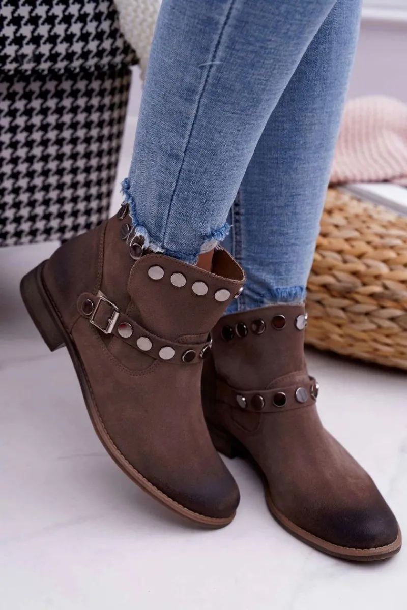 Best Boto Botki Damskie Beżowe Welurowe Exquisite 1172