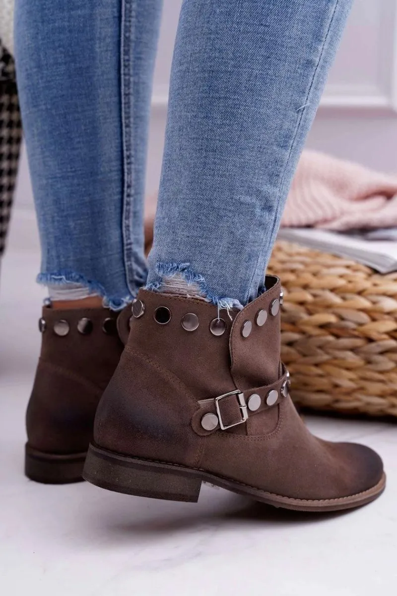 Best Boto Botki Damskie Beżowe Welurowe Exquisite 1172