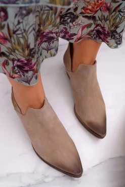 Hot Botki Damskie Beżowe Wiosenne Skórzane Anabella Damskie Botki Wiosenne|Brązowe I Beżowe Botki