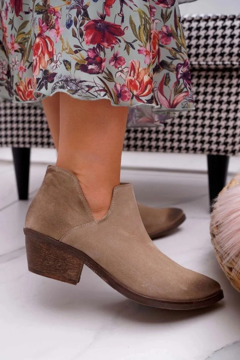 Hot Botki Damskie Beżowe Wiosenne Skórzane Anabella Damskie Botki Wiosenne|Brązowe I Beżowe Botki