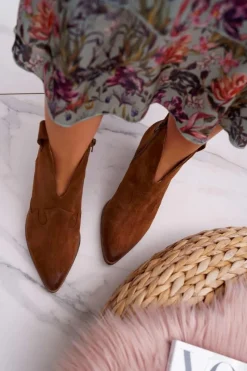 Hot Boto Botki Damskie Brązowe Skórzane na Obcasie Chavai