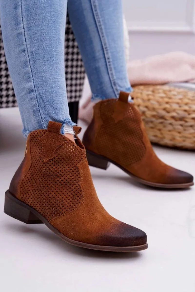 Hot Botki Damskie Brązowe Skórzane Exquisite 1166 Damskie Botki Wiosenne|Brązowe I Beżowe Botki