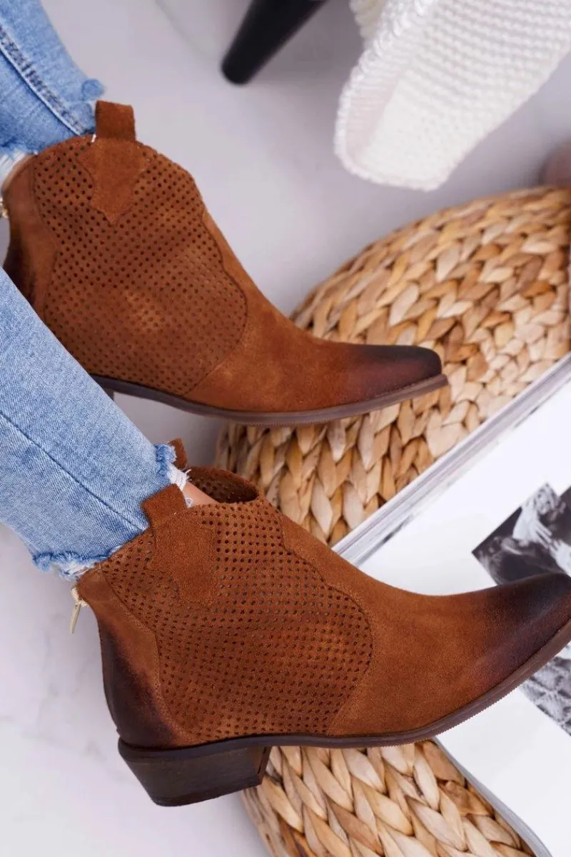 Hot Botki Damskie Brązowe Skórzane Exquisite 1166 Damskie Botki Wiosenne|Brązowe I Beżowe Botki