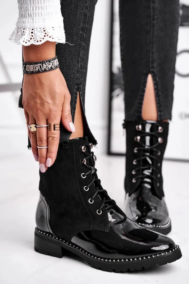 Discount Botki Damskie Ciepłe Czarne Thunders Damskie Botki Sznurowane|Czarne Botki