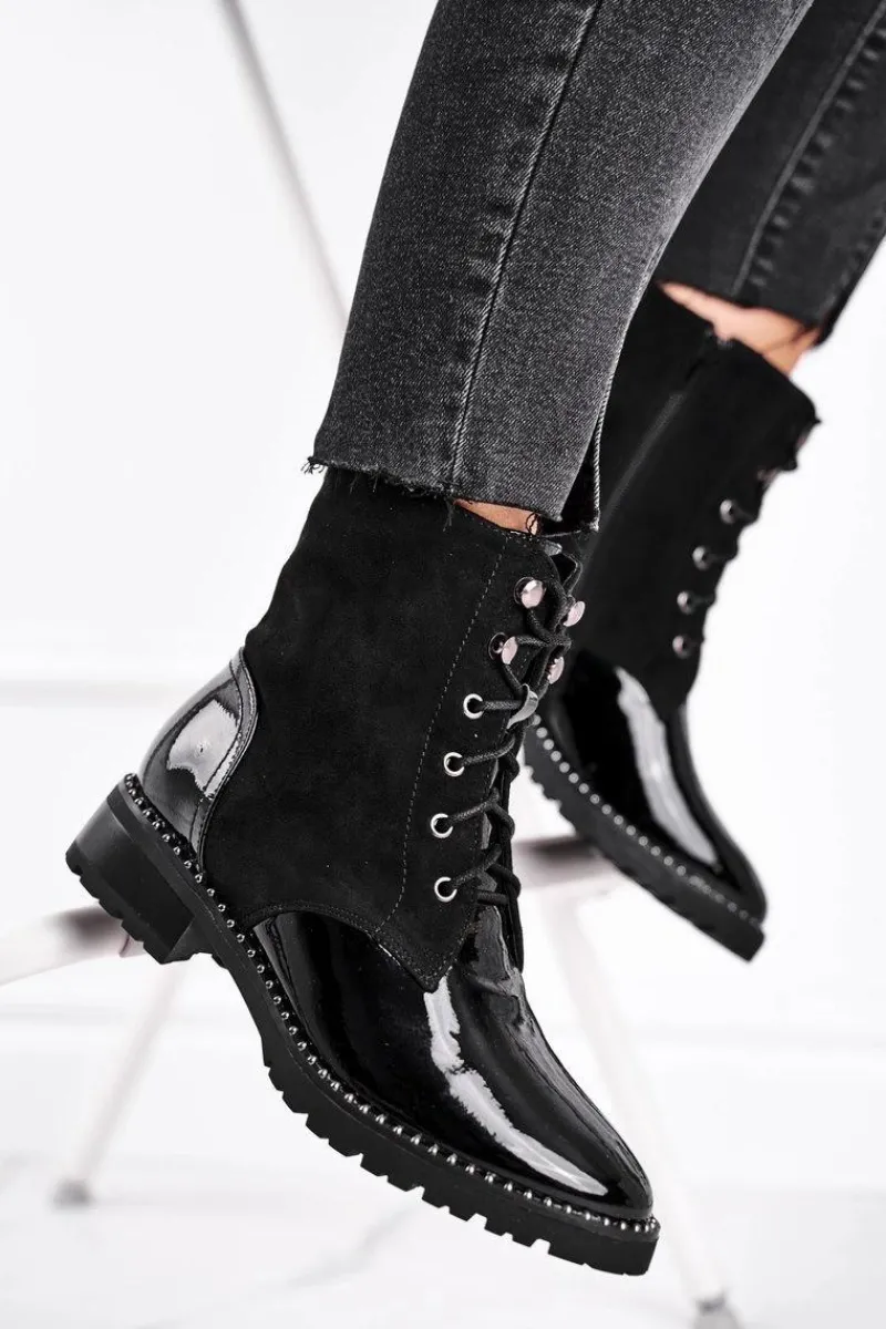 Discount Botki Damskie Ciepłe Czarne Thunders Damskie Botki Sznurowane|Czarne Botki