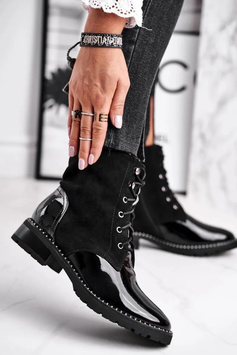 Discount Botki Damskie Ciepłe Czarne Thunders Damskie Botki Sznurowane|Czarne Botki