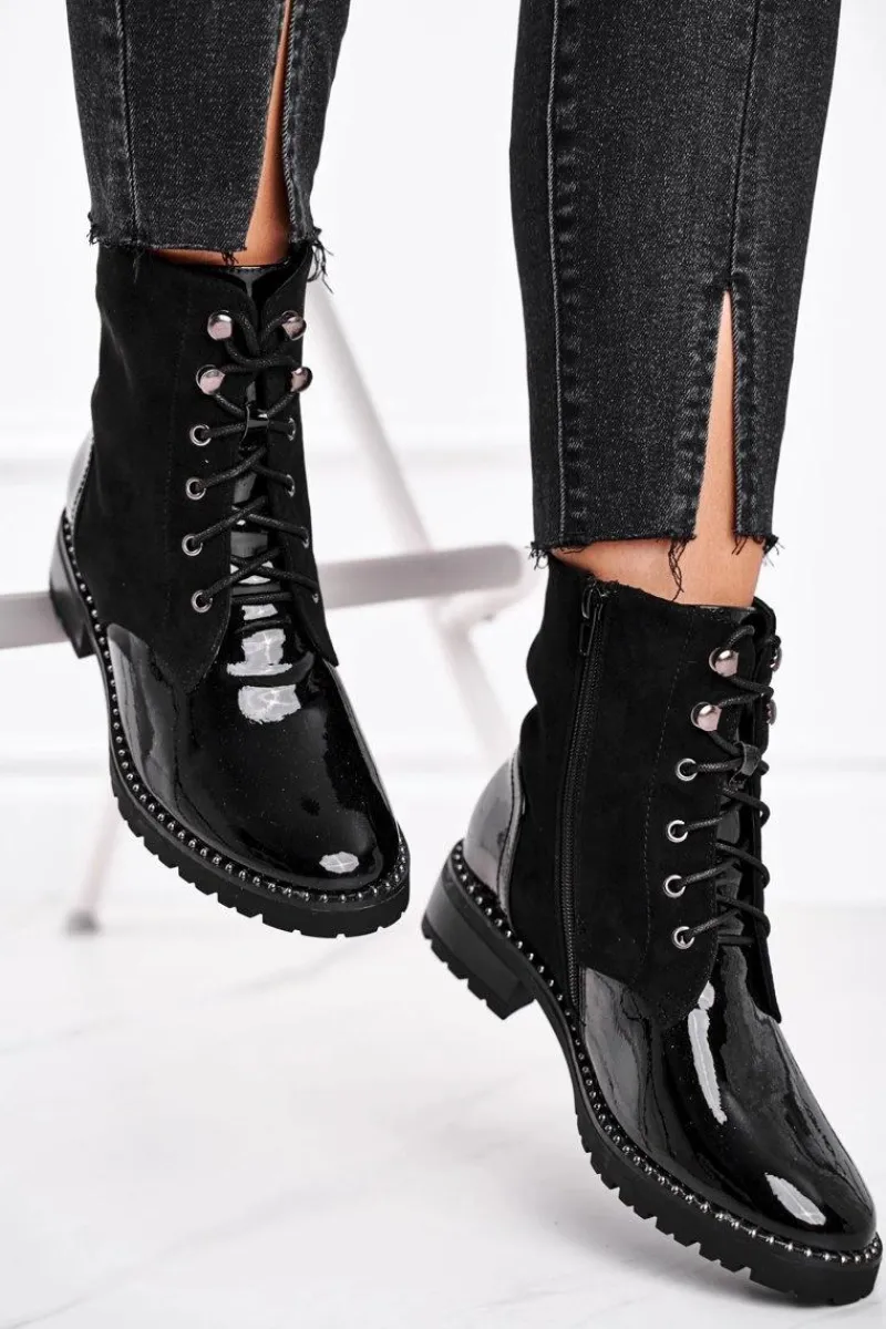 Discount Botki Damskie Ciepłe Czarne Thunders Damskie Botki Sznurowane|Czarne Botki