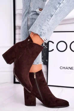 Outlet Buty damskie Vinceza Botki Damskie Ciepłe Eko Zamsz Brązowe So Good