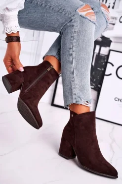 Outlet Buty damskie Vinceza Botki Damskie Ciepłe Eko Zamsz Brązowe So Good