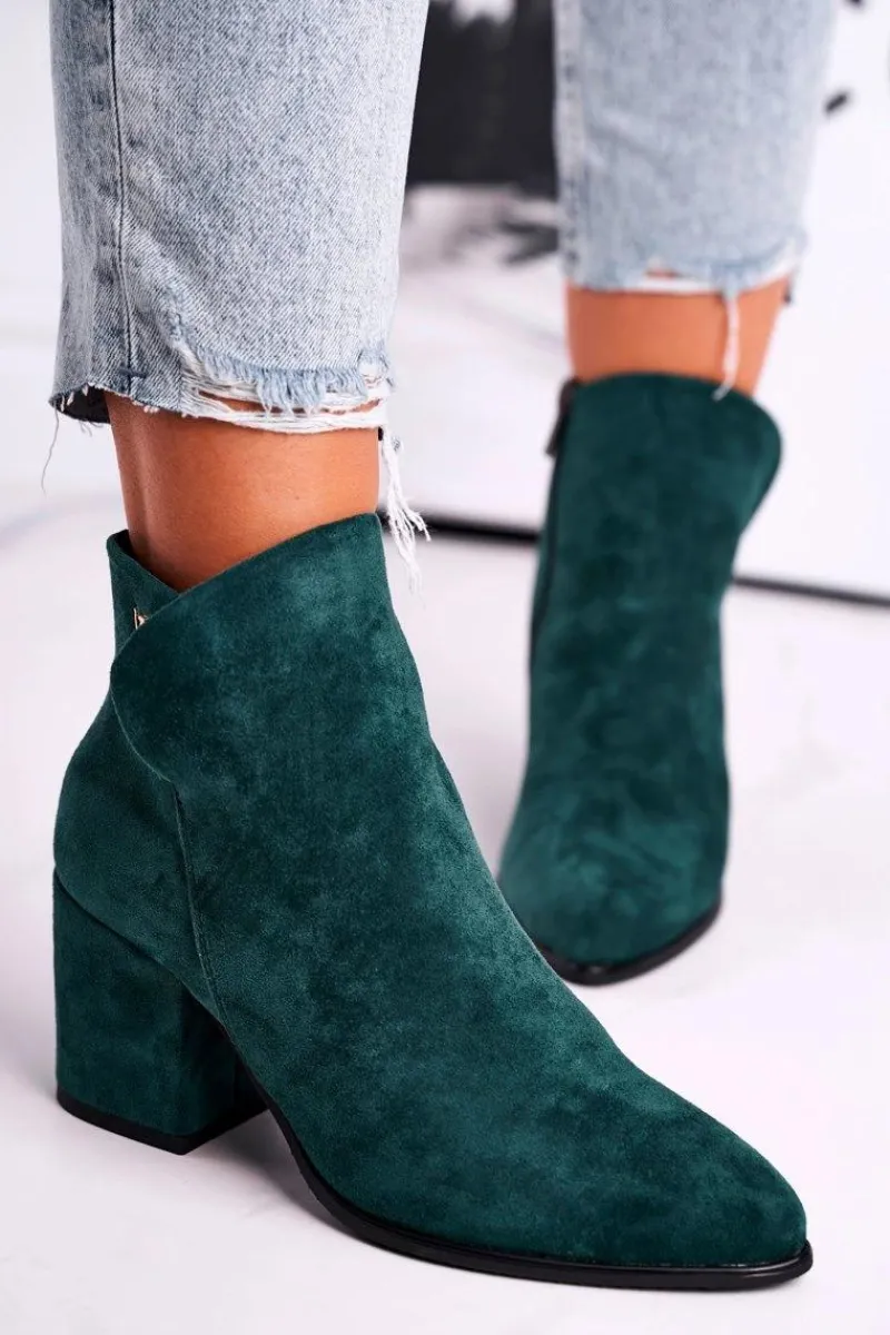 New Botki Damskie Ciepłe Eko Zamsz Zielone So Good Damskie Botki Na Słupku|Czarne Botki