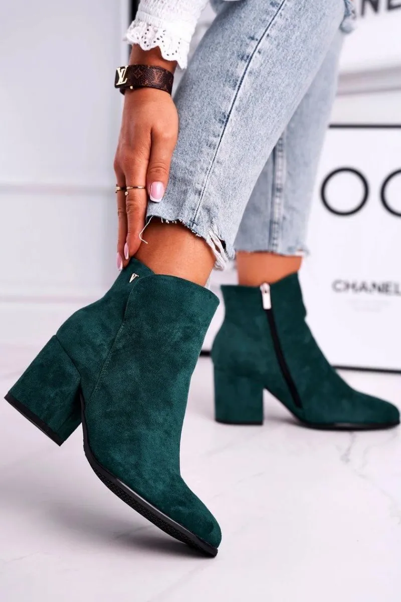 New Botki Damskie Ciepłe Eko Zamsz Zielone So Good Damskie Botki Na Słupku|Czarne Botki