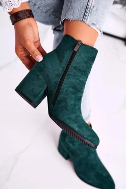 New Botki Damskie Ciepłe Eko Zamsz Zielone So Good Damskie Botki Na Słupku|Czarne Botki