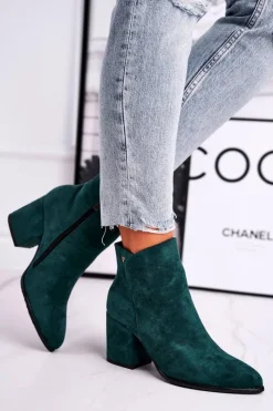 New Botki Damskie Ciepłe Eko Zamsz Zielone So Good Damskie Botki Na Słupku|Czarne Botki