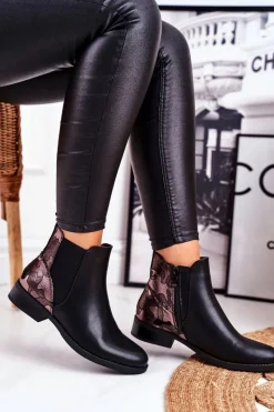 Best Botki Damskie Ciepłe Sztyblety Płaski Obcas Czarne Dibbo Damskie Czarne Botki|Botki Zimowe Damskie