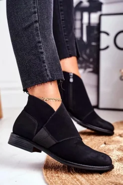 Czarne Botki|Botki Zimowe Damskie>Damskie buty S.Barski Botki Damskie Ciepłe Sztyblety Płaski Obcas Czarne Sirro