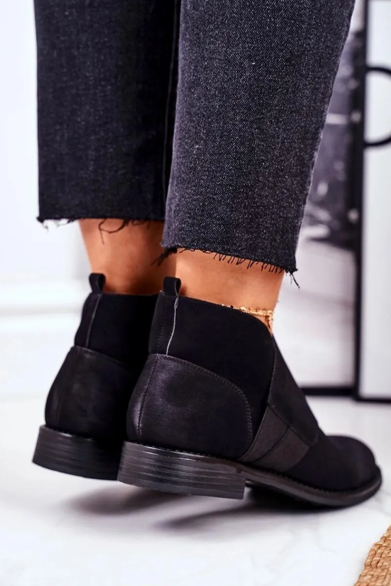 Czarne Botki|Botki Zimowe Damskie>Damskie buty S.Barski Botki Damskie Ciepłe Sztyblety Płaski Obcas Czarne Sirro