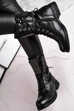 Botki Sznurowane|Czarne Botki><noscript><img width=