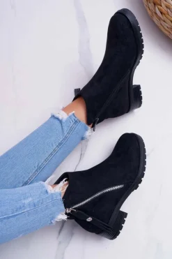 Online Boto Botki Damskie Ciepłe Zamszowe Dwa Suwaki Czarne Ohoo