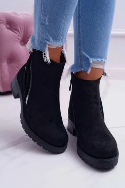 Online Boto Botki Damskie Ciepłe Zamszowe Dwa Suwaki Czarne Ohoo