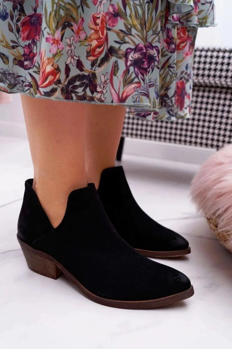 New Boto Botki Damskie Czarne Wiosenne Skórzane Anabella