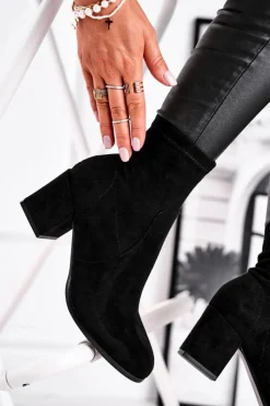 Sale Botki Damskie Czarne Zamszowe Merducio Damskie Botki Na Słupku|Czarne Botki