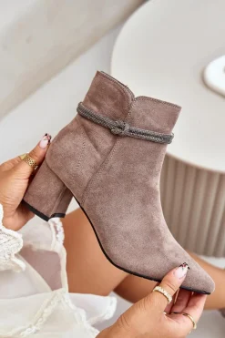 Best Botki Damskie Eko Zamszowe Na Słupku Z Noskami W Szpic Brązowe Terivannes Damskie Brązowe I Beżowe Botki|Botki Na Obcasie