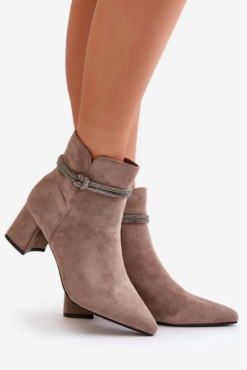 Best Botki Damskie Eko Zamszowe Na Słupku Z Noskami W Szpic Brązowe Terivannes Damskie Brązowe I Beżowe Botki|Botki Na Obcasie