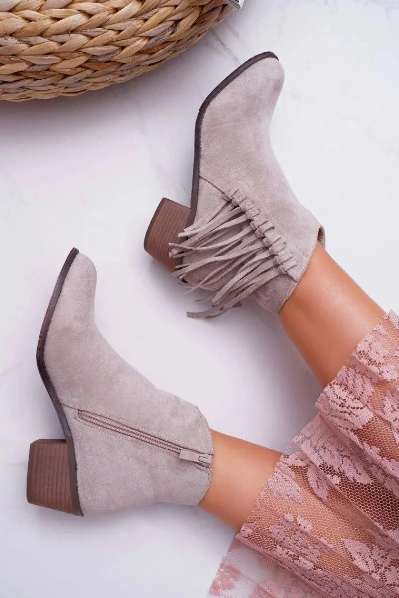 Botki Wiosenne|Botki Zimowe Damskie>Boto Botki Damskie Kowbojki Beżowe Agnes