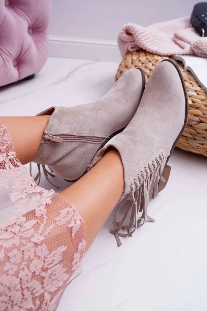 Botki Wiosenne|Botki Zimowe Damskie>Boto Botki Damskie Kowbojki Beżowe Agnes