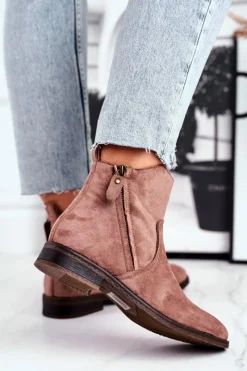 Botki Zimowe Damskie|Brązowe I Beżowe Botki>Evento Botki Damskie Kowbojki Płaski Obcas Khaki Plemmi