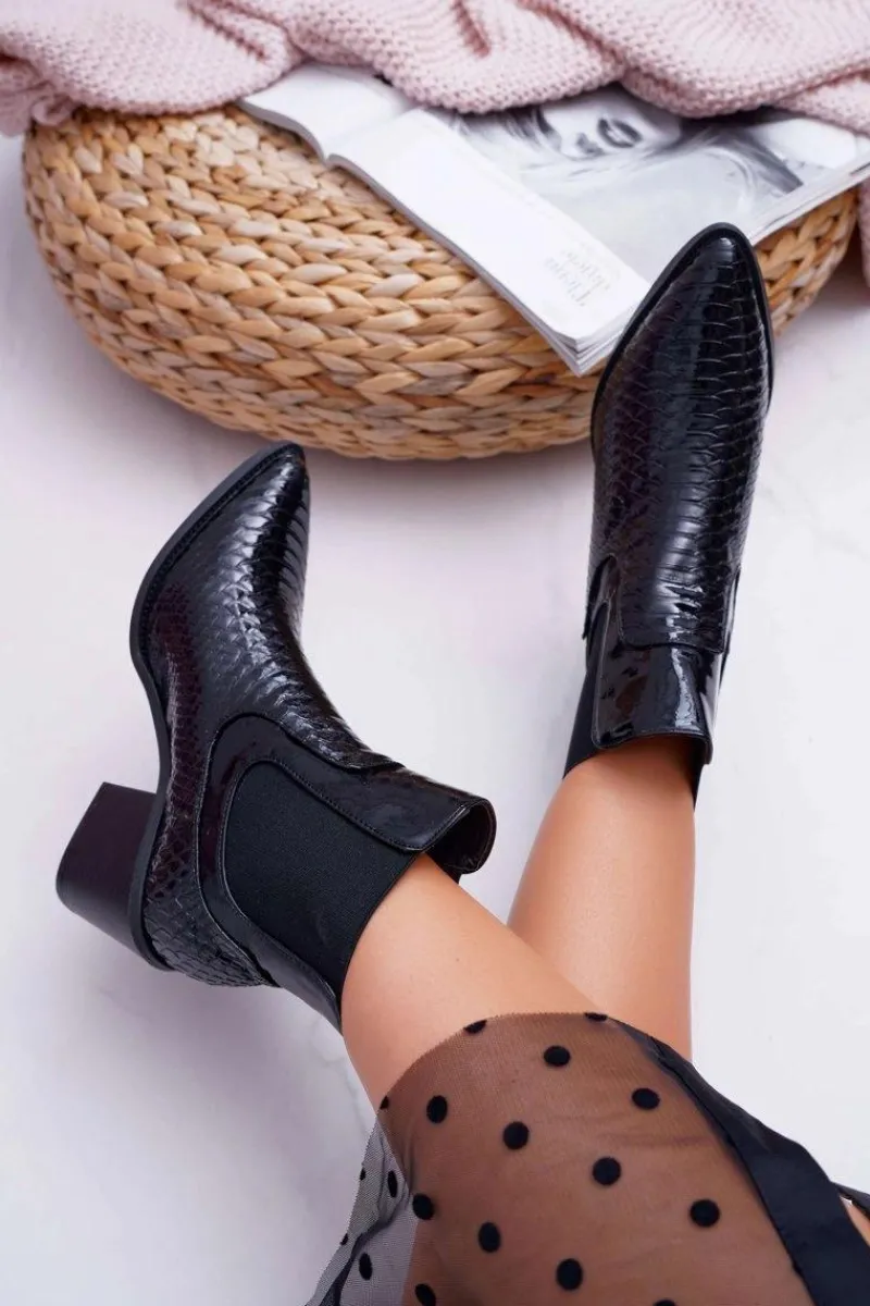 Outlet Botki Damskie Lakierowane Wsuwane Czarne Dorine Damskie Botki Na Słupku|Botki Zimowe Damskie