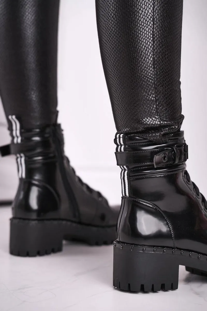 Damskie Trapery|Botki Sznurowane>Boto Botki Damskie Lakierowane Czarne Head Up