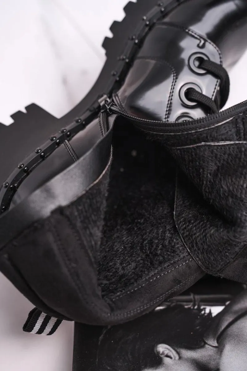 Damskie Trapery|Botki Sznurowane>Boto Botki Damskie Lakierowane Czarne Head Up