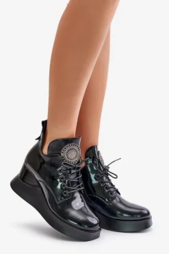 Online Buty damskie Vinceza Botki Damskie Lakierowane Na Koturnie Ocieplane Vinceza 66706 Czarne