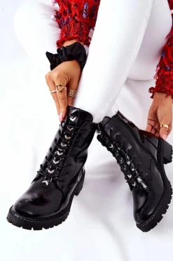 Buty damskie Vinceza Botki Damskie Lakierowane Czarne Myroe