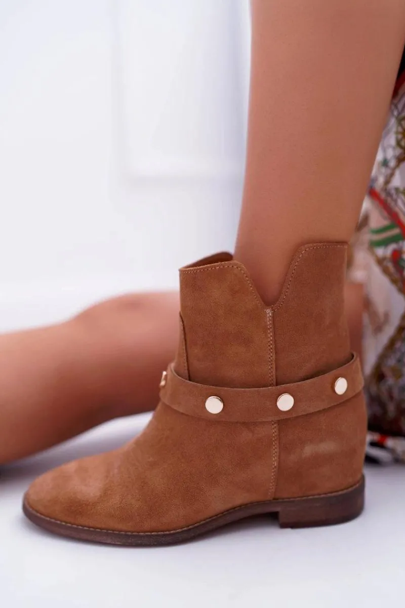 Botki Wiosenne|Botki Na Koturnie>Laura Messi Botki Damskie 1890 Skóra Zamsz Camel Darmah