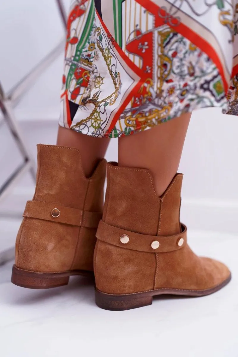 Botki Wiosenne|Botki Na Koturnie>Laura Messi Botki Damskie 1890 Skóra Zamsz Camel Darmah