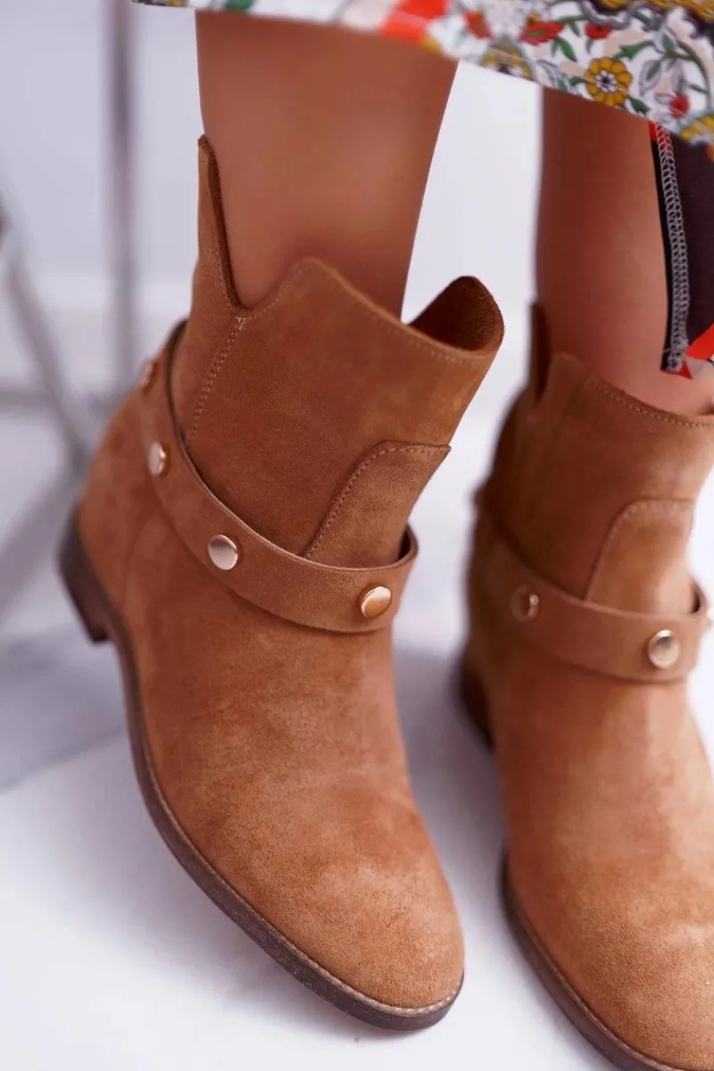 Botki Wiosenne|Botki Na Koturnie>Laura Messi Botki Damskie 1890 Skóra Zamsz Camel Darmah