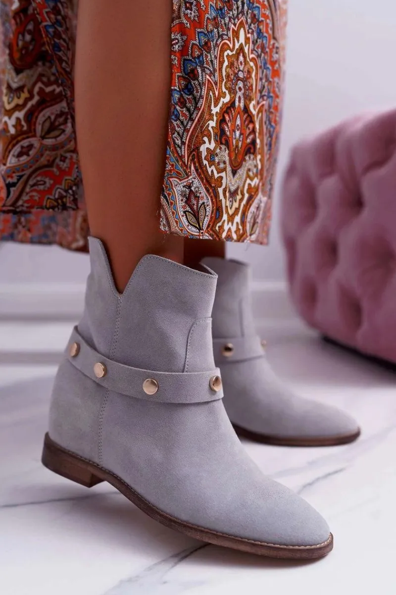 Clearance Botki Damskie 1890 Skóra Zamsz Szare Darmah Damskie Botki Wiosenne|Botki Na Koturnie