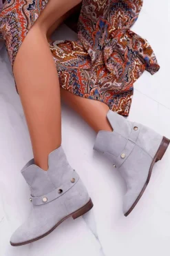 Clearance Botki Damskie 1890 Skóra Zamsz Szare Darmah Damskie Botki Wiosenne|Botki Na Koturnie