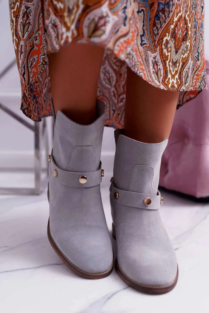 Clearance Botki Damskie 1890 Skóra Zamsz Szare Darmah Damskie Botki Wiosenne|Botki Na Koturnie