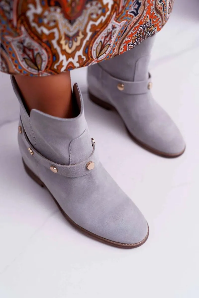 Clearance Botki Damskie 1890 Skóra Zamsz Szare Darmah Damskie Botki Wiosenne|Botki Na Koturnie