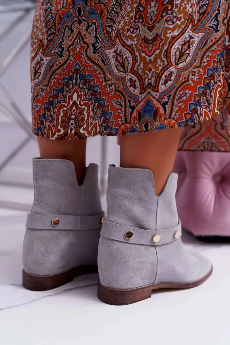 Clearance Botki Damskie 1890 Skóra Zamsz Szare Darmah Damskie Botki Wiosenne|Botki Na Koturnie