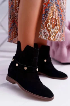 Discount Laura Messi Botki Damskie 1890 Skóra Zamsz Czarne Darmah