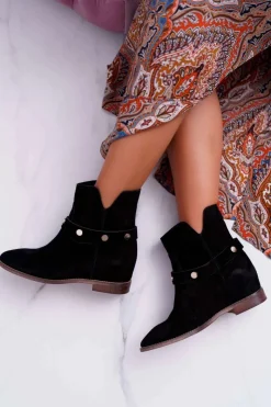 Discount Laura Messi Botki Damskie 1890 Skóra Zamsz Czarne Darmah