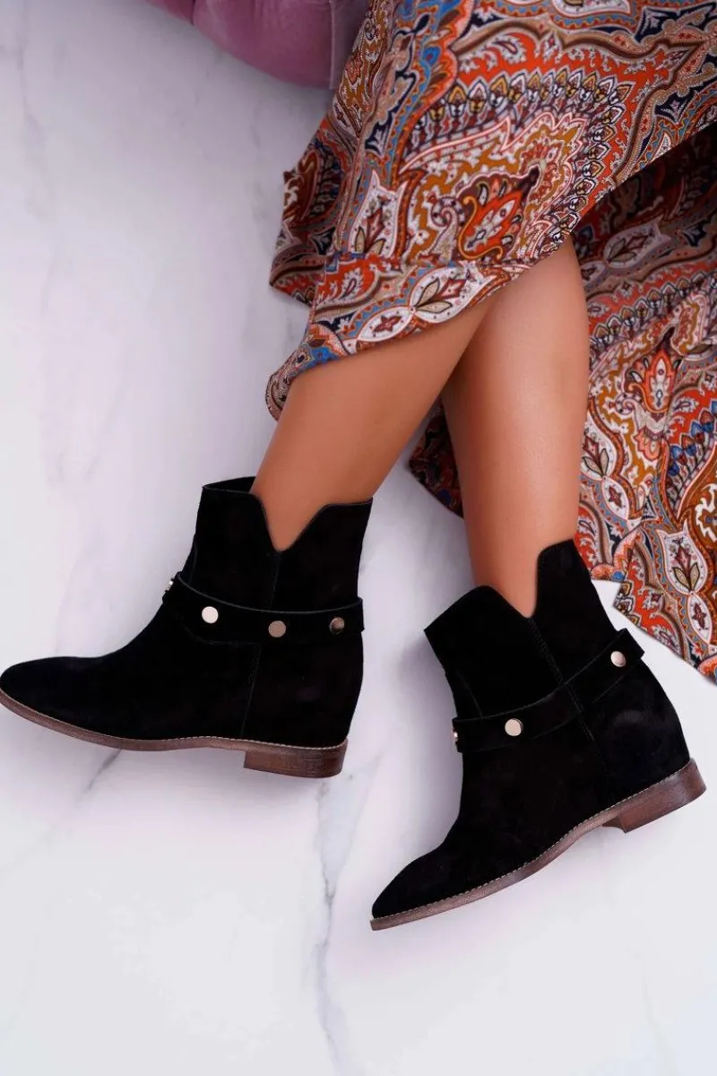 Discount Laura Messi Botki Damskie 1890 Skóra Zamsz Czarne Darmah