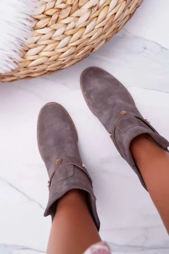 Clearance Laura Messi Botki Damskie 1890 Skóra Zamsz Szare Darmah