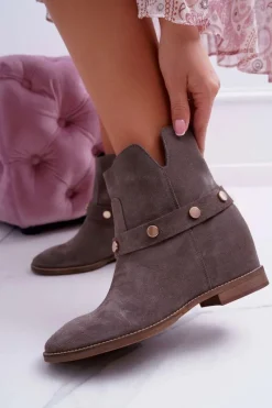 Clearance Laura Messi Botki Damskie 1890 Skóra Zamsz Szare Darmah