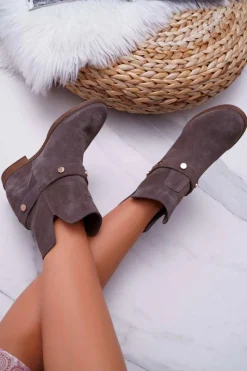 Clearance Laura Messi Botki Damskie 1890 Skóra Zamsz Szare Darmah